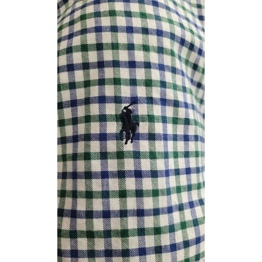 Ralph Lauren Boys Green Blue Check Long Sleeve‎ Shirt Size XL (18-20)